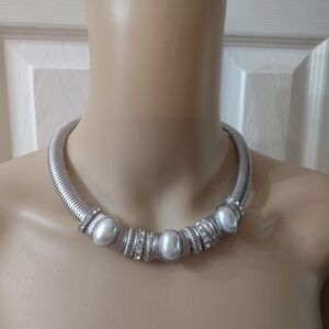 Vintage Woman's silver tone snake magnet faux pearl